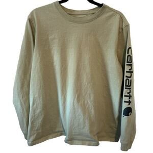 CARHARTT Logo Graphic Heavyweight Dried Clay Long Sleeve Loose Fit XL T-Shirt